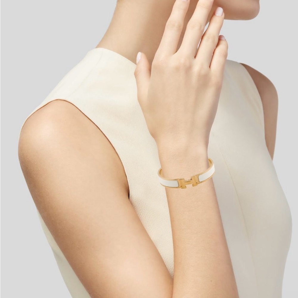 Hermes Clic Clack H Elegant Gold and White Bracelet